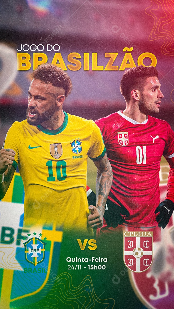 Flyer Brasil x Sérvia Ruma ao Hexa Story Social Media PSD Editável