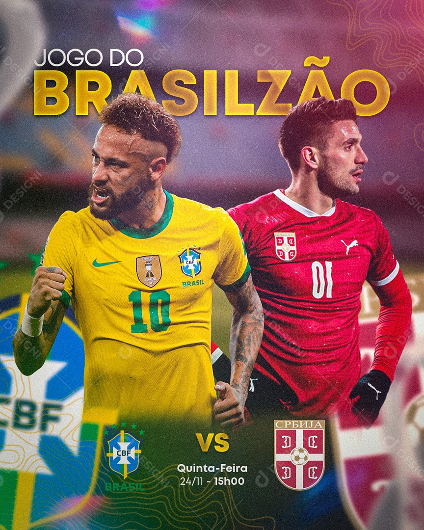 Flyer Brasil x Sérvia Ruma ao Hexa Social Media PSD Editável