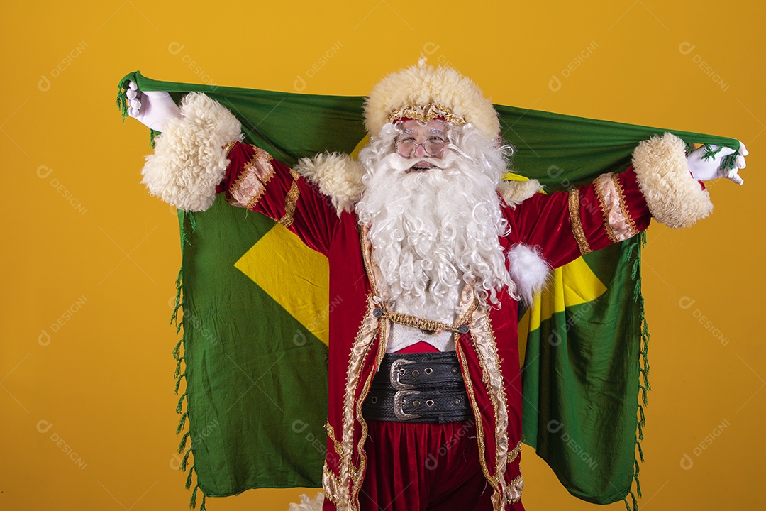 Papai Noel segurando bandeira brasileira torcendo para o brasil