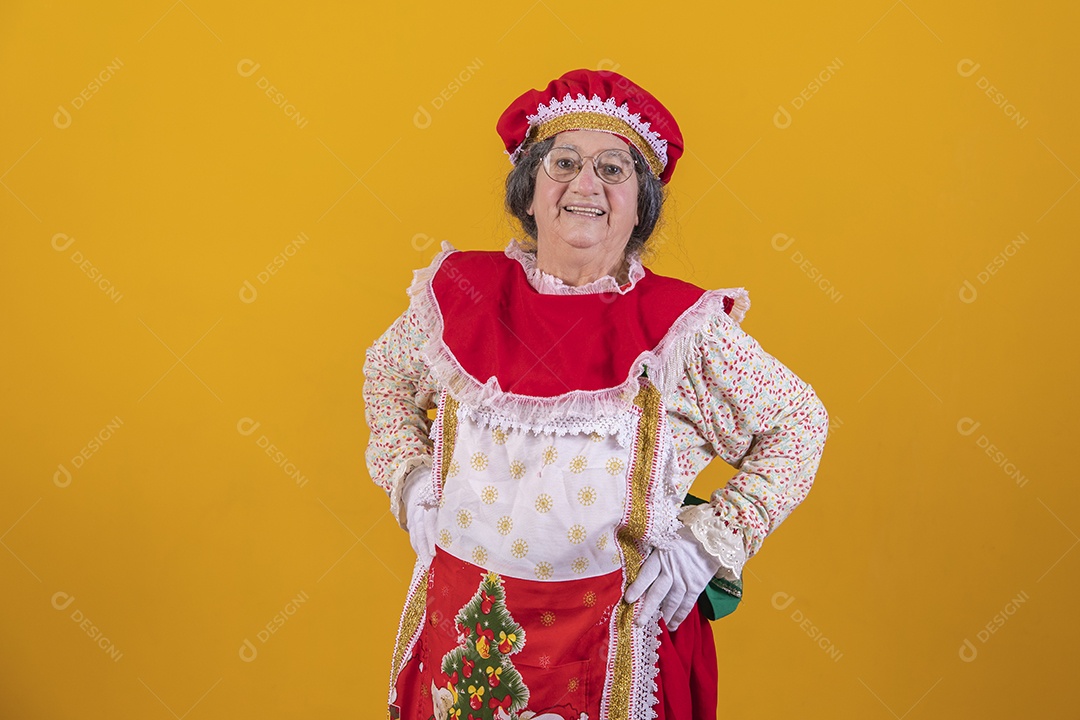 Mamãe Noel sorridente Feliz Natal sobre fundo isolado