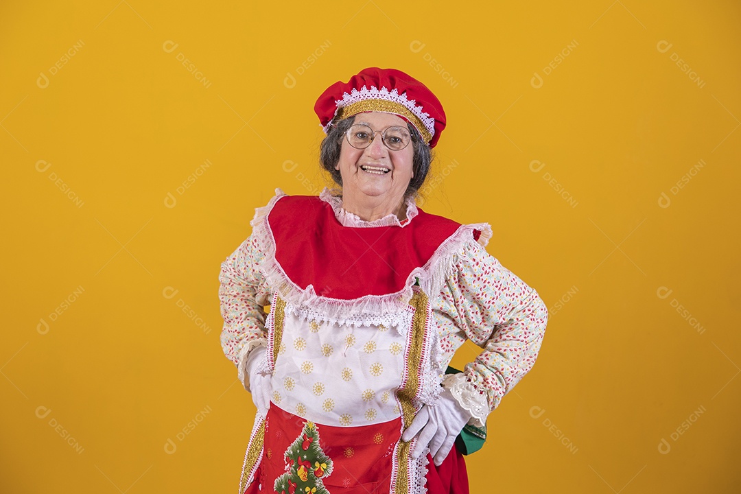 Mamãe Noel sorridente Feliz Natal sobre fundo isolado