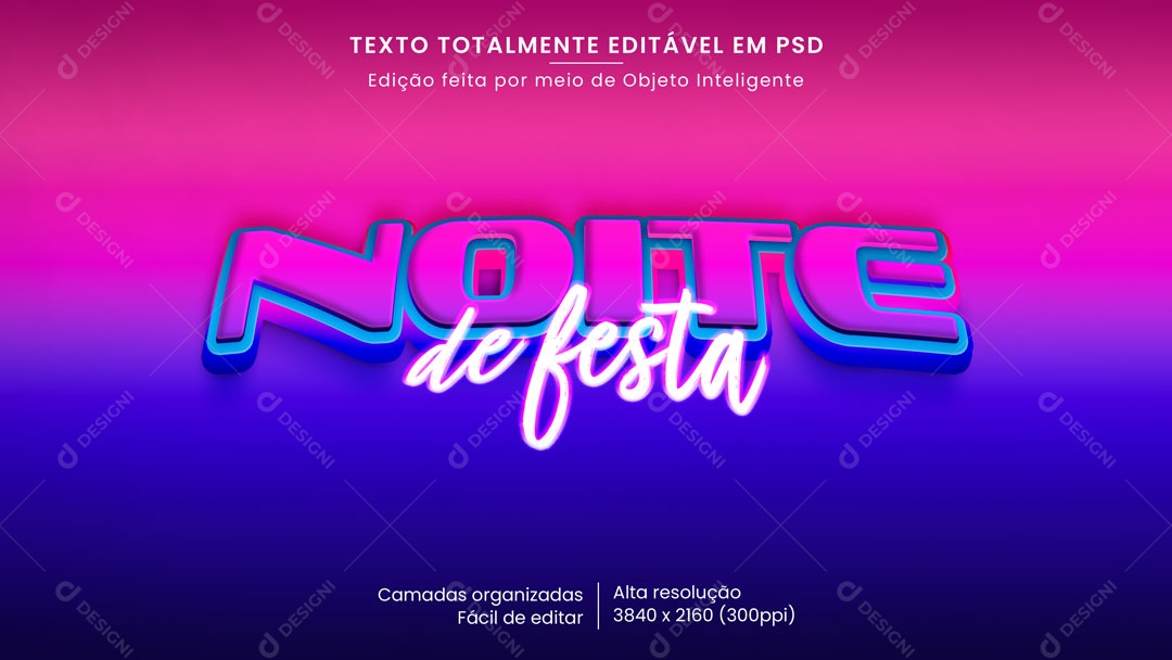 Efeito de Texto 3D Noite de Festa PSD Editável