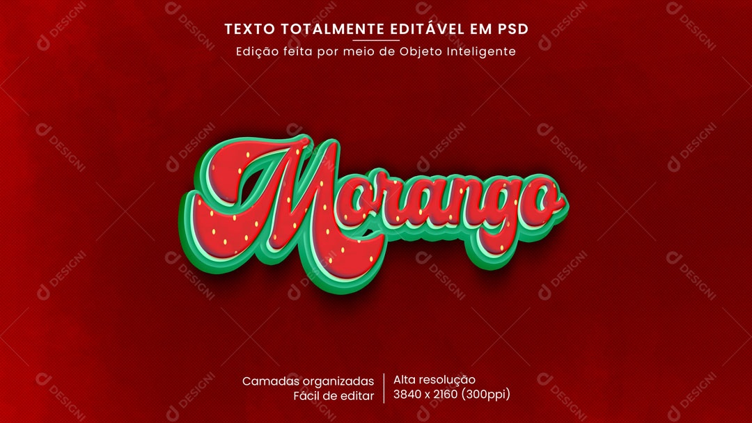 Efeito de Texto 3D Morango PSD Editável