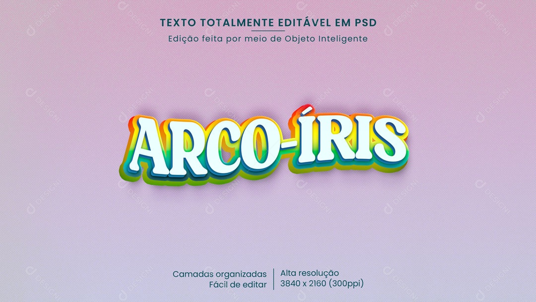 Efeito de Texto 3D Arco-Íris PSD Editável
