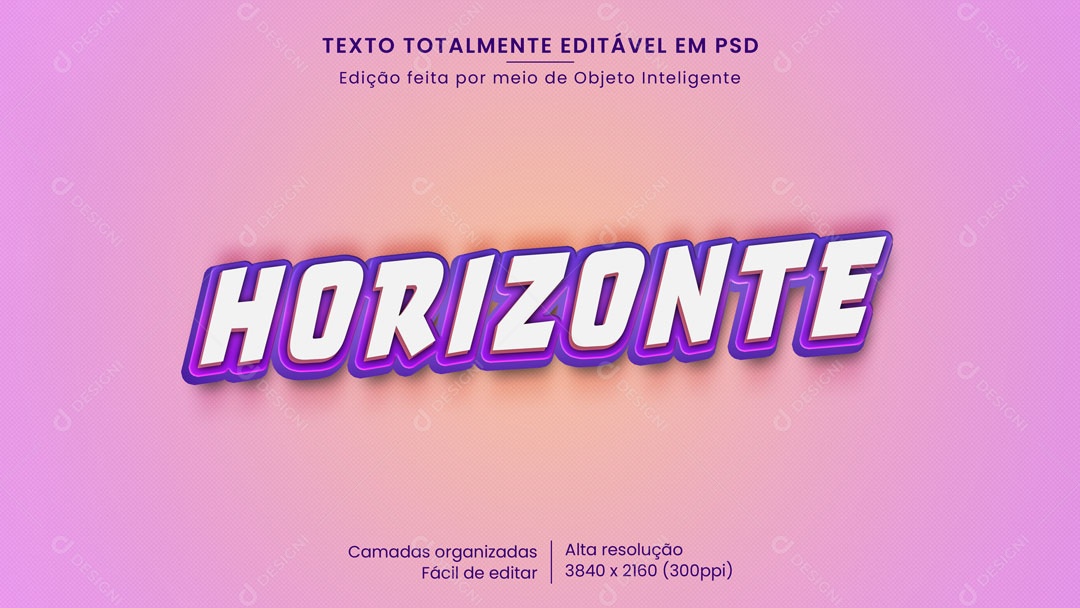 Efeito de Texto 3D Horizonte PSD Editável