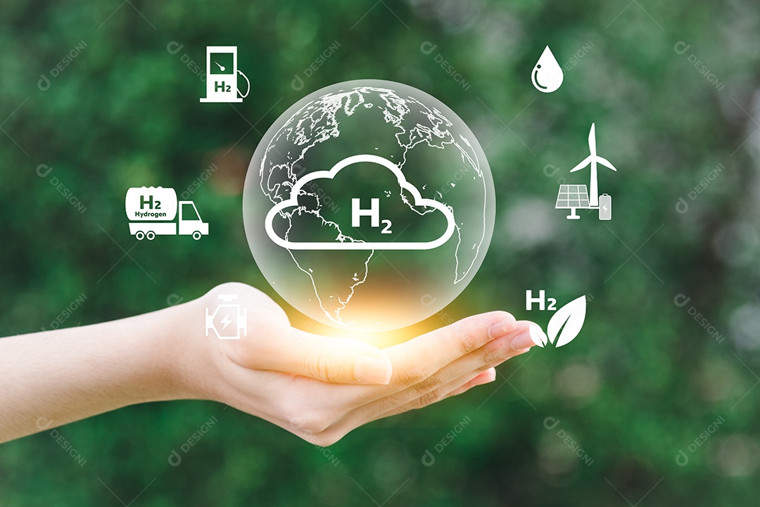 Tecnologia de emissões zero de inovação de hidrogênio H2. Reduzir o conceito de sustentabilidade