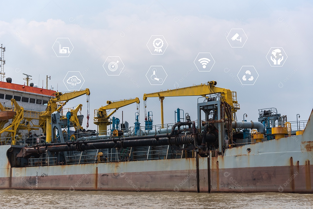 Conceito de tecnologia industrial. Logística inteligente. Rede de comunicação. Transformação digital.