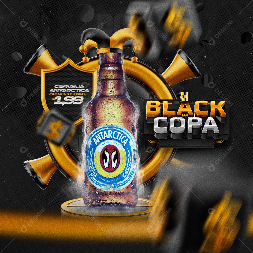 Black da Copa Cerveja Antarctica Romarinho Cervejaria Social Media PSD Editável