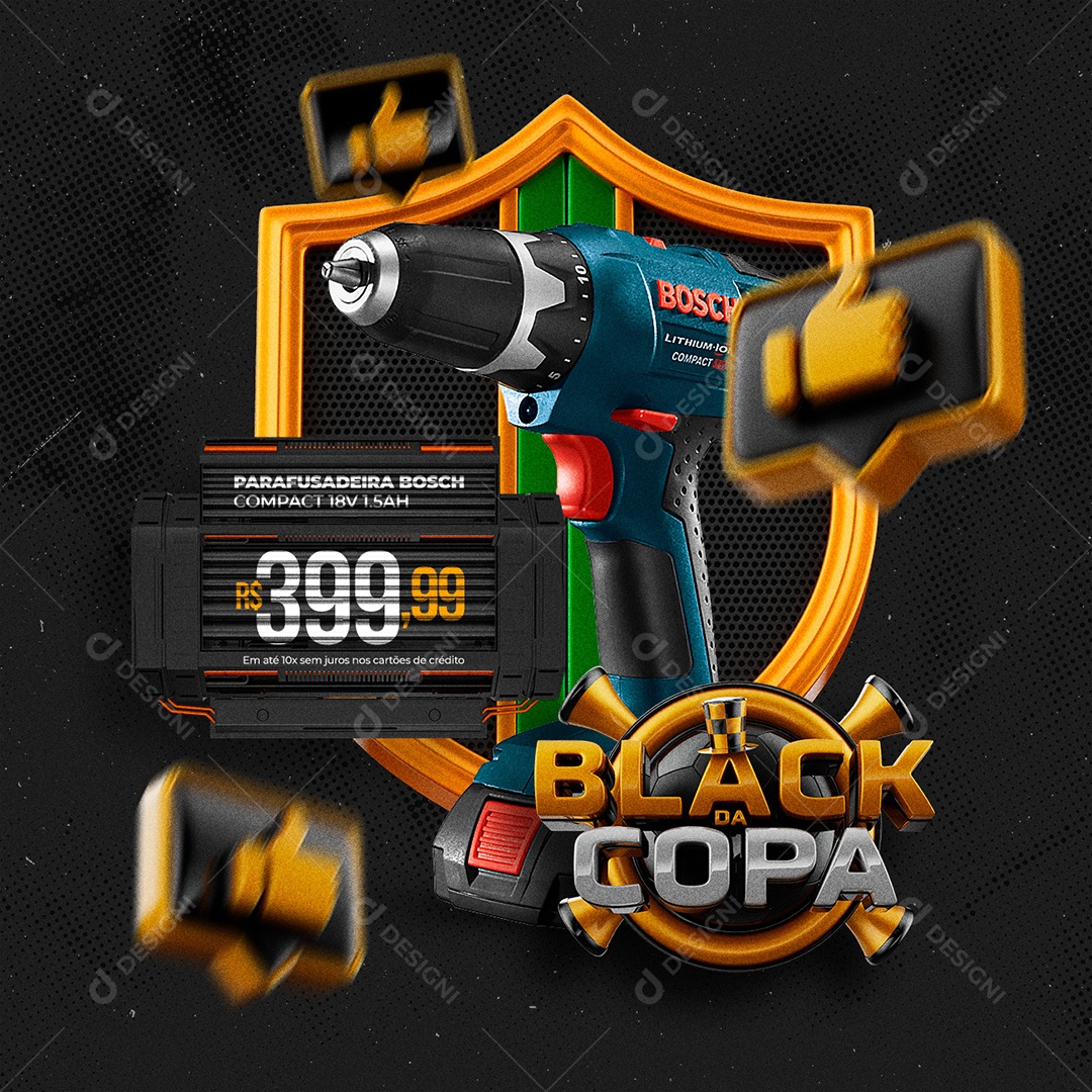 Black da Copa Parafusadeira Bosch Compact Social Media PSD Editável