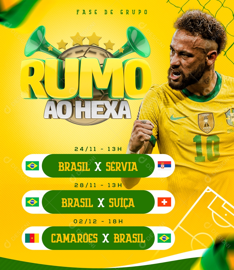 Social Media Futebol Jogos da Seleção Fase de Grupo PSD Editável