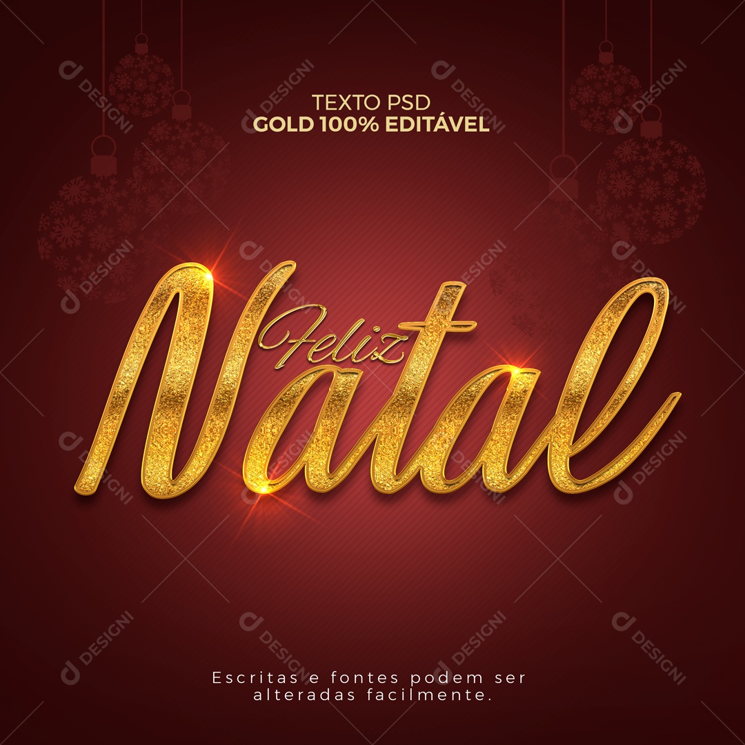 Efeito de Texto 3D Feliz Natal Dourado PSD Editável