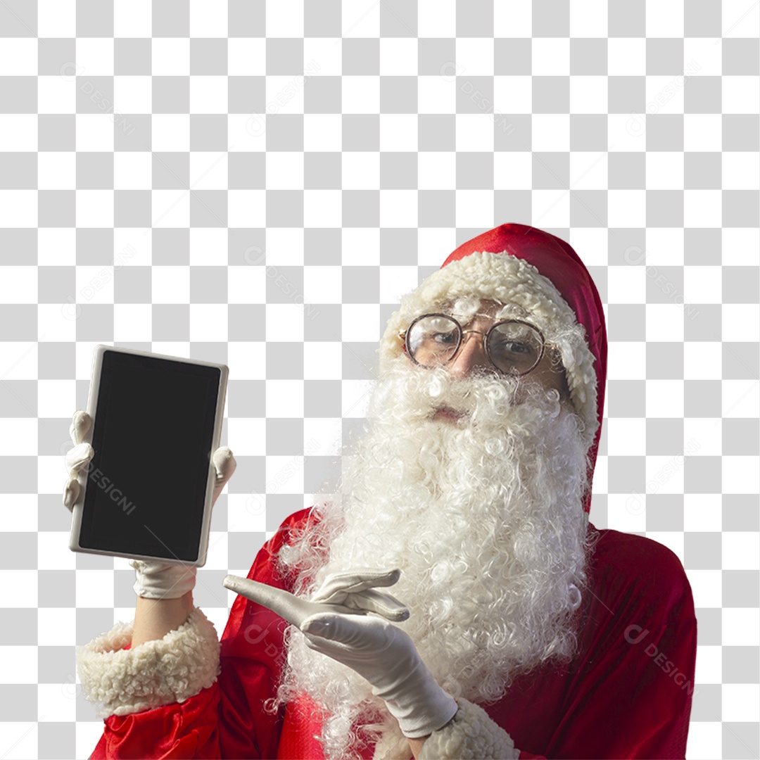 Papai Noel Segurando Celular Tablet PNG Transparente