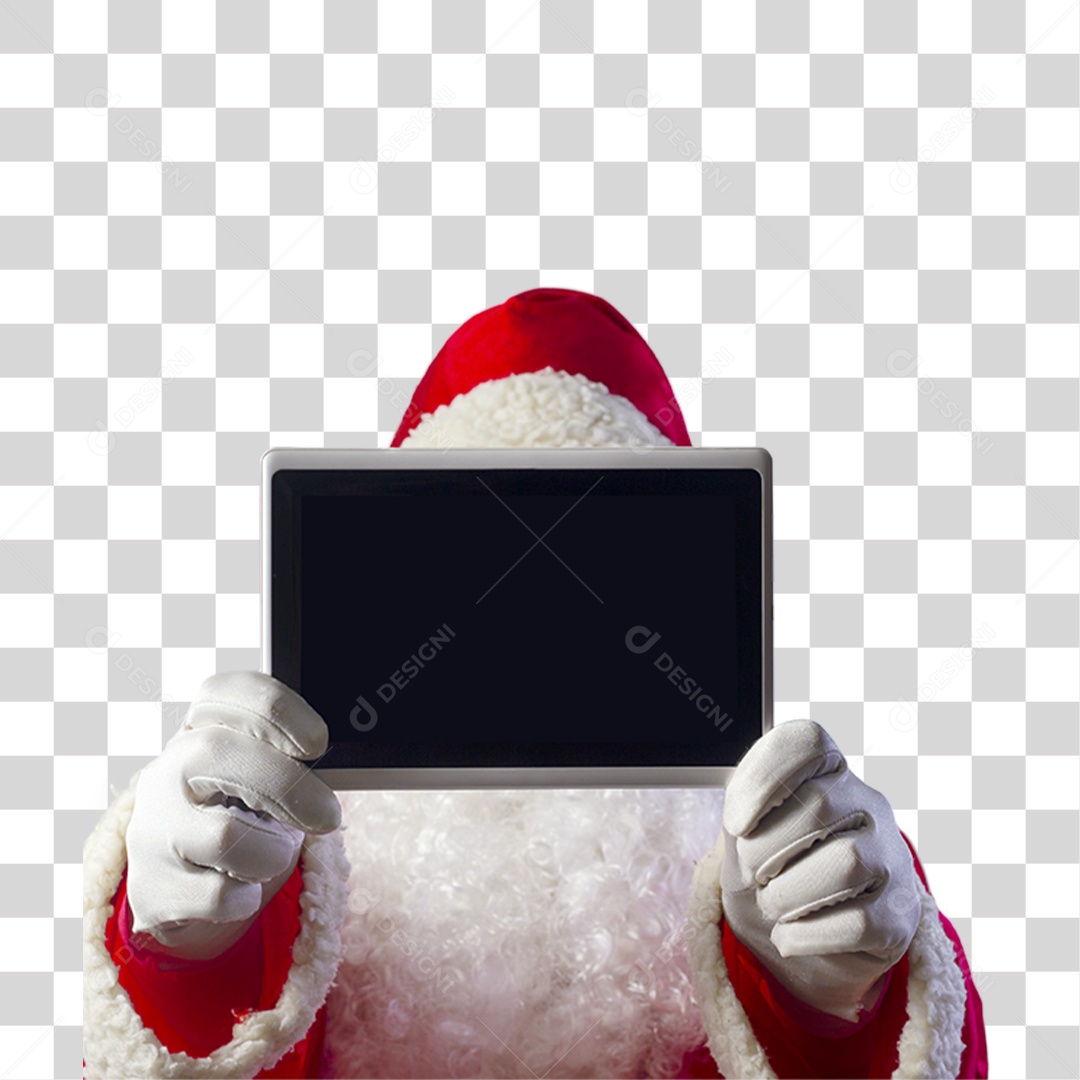Papai Noel Segurando Celular Tablet PNG Transparente