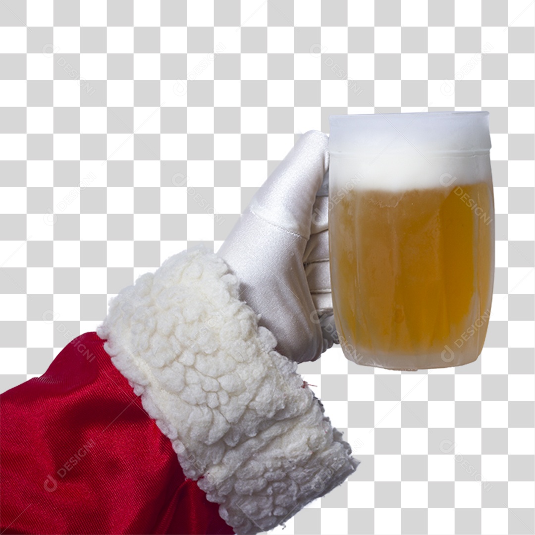 Papai Noel Segurando Copo de Cerveja PNG Transparente