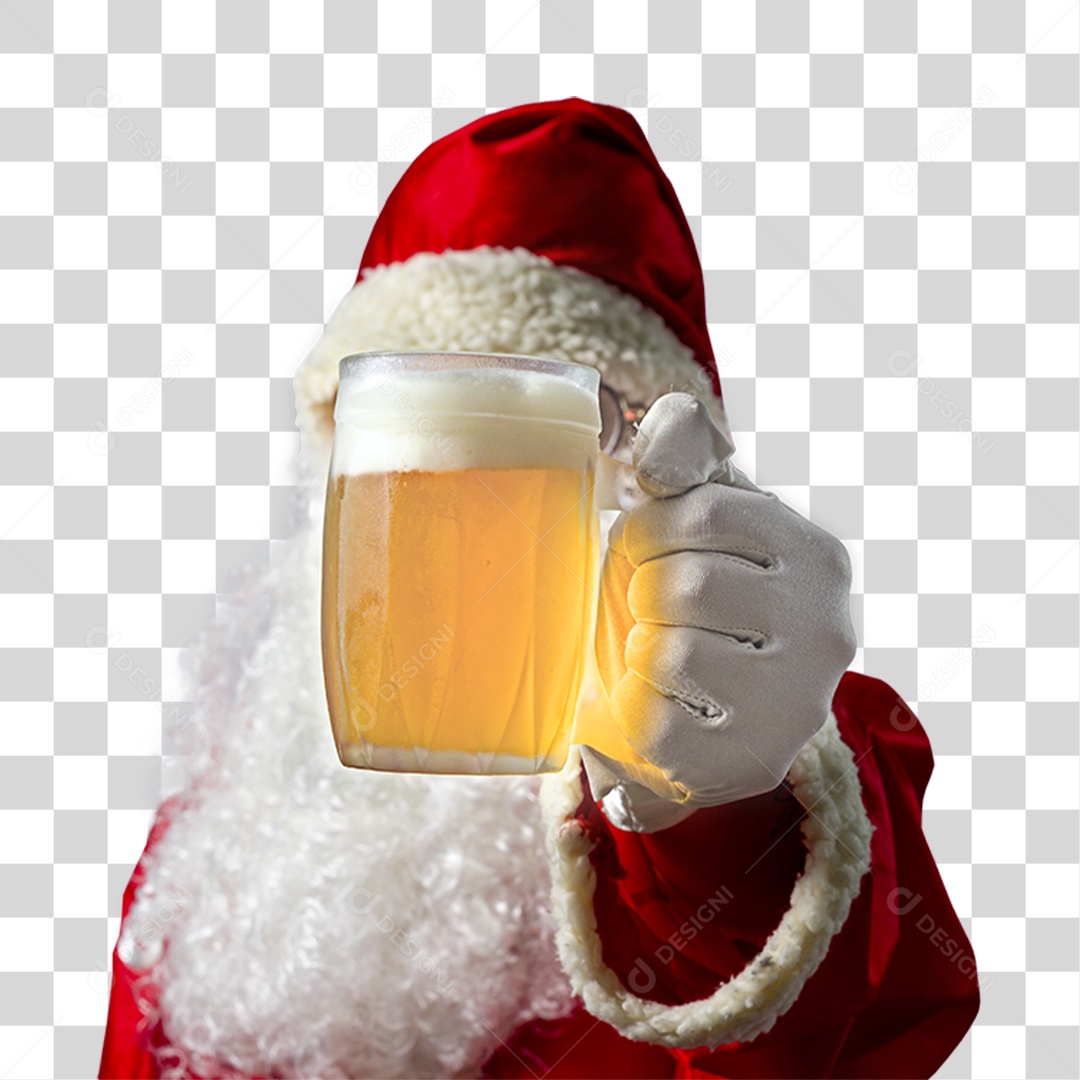 Papai Noel Segurando Copo de Cerveja PNG Transparente