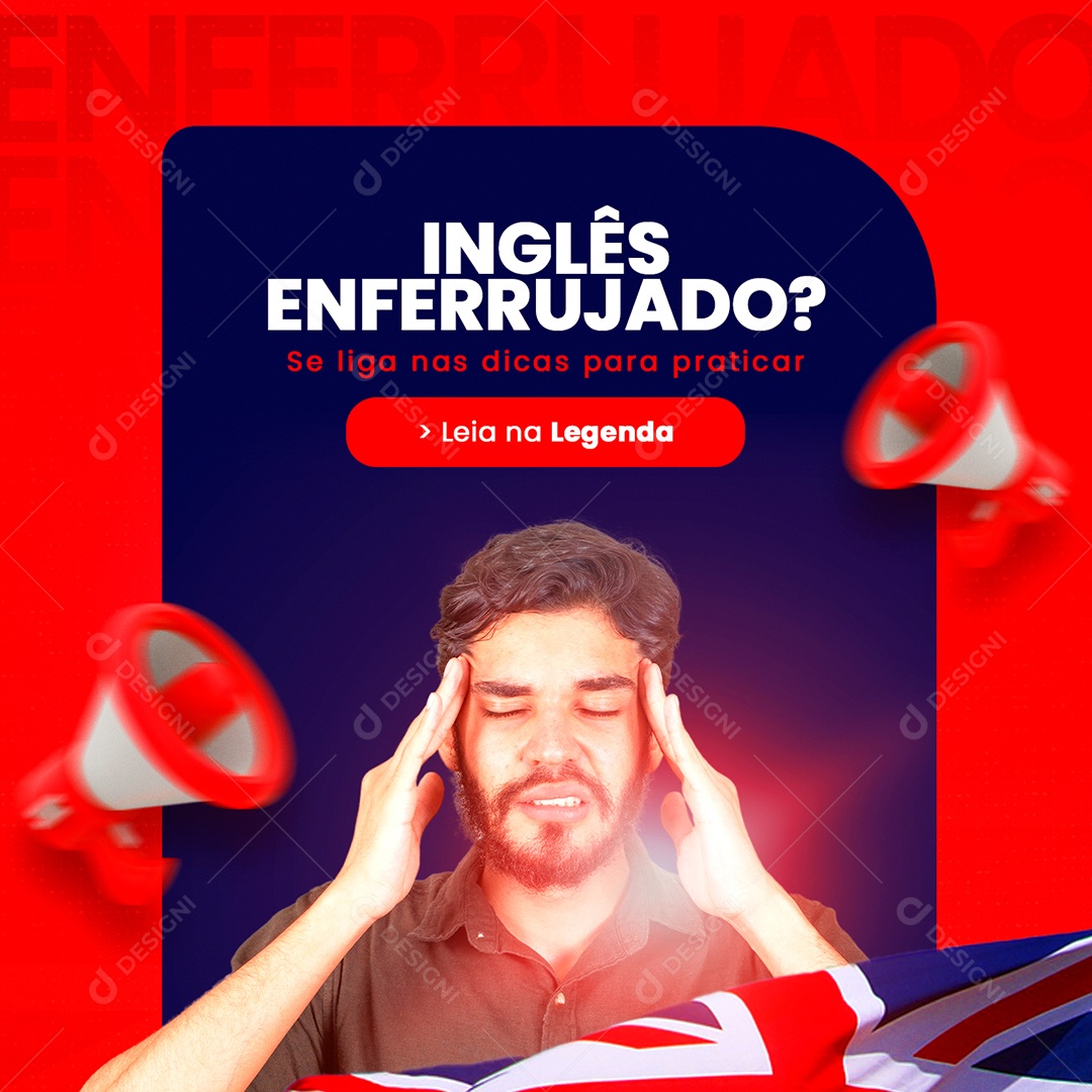 Inglês Enferrujado Escola de Idiomas Social Media PSD Editável