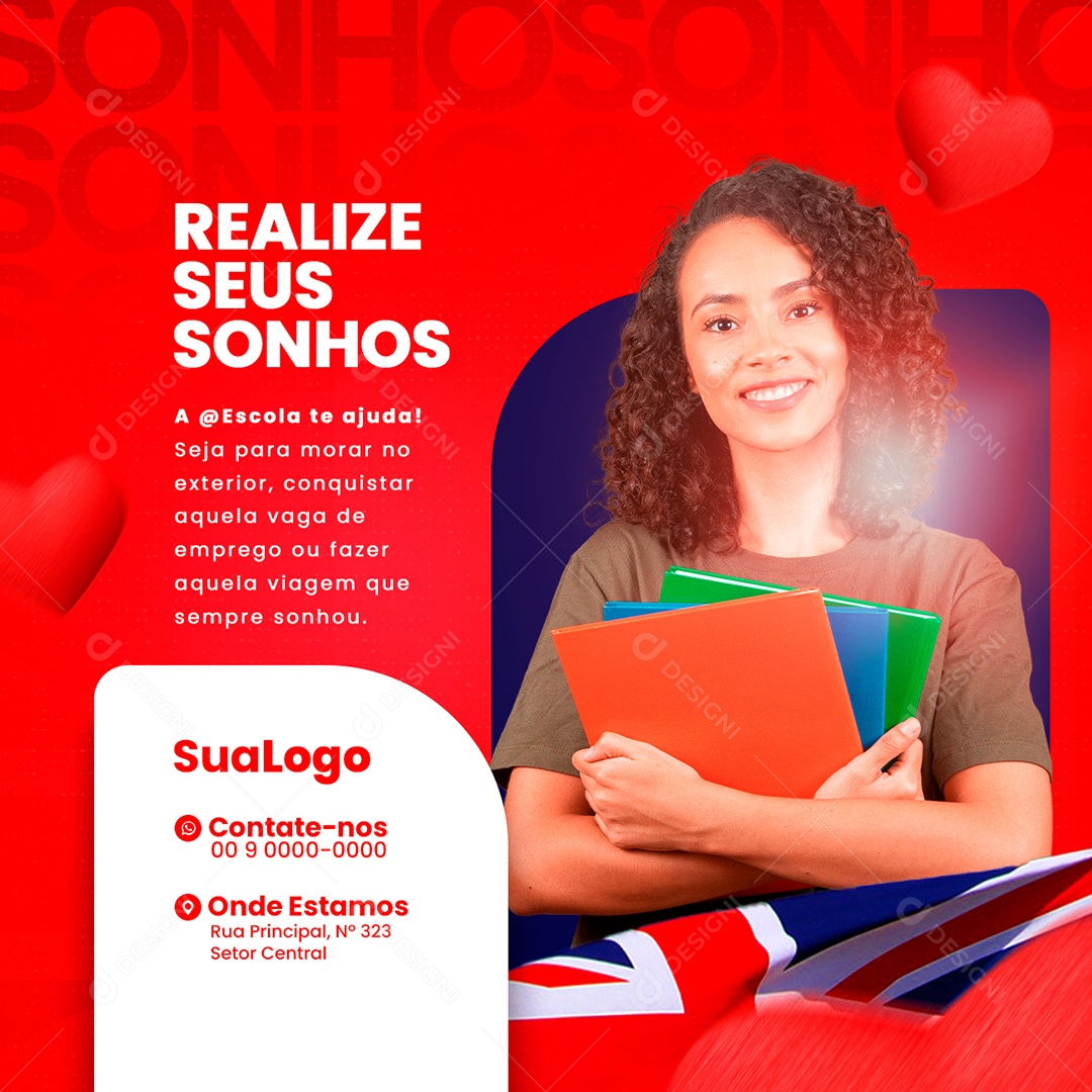 Realize Seus Sonhos Escola de Idiomas Social Media PSD Editável