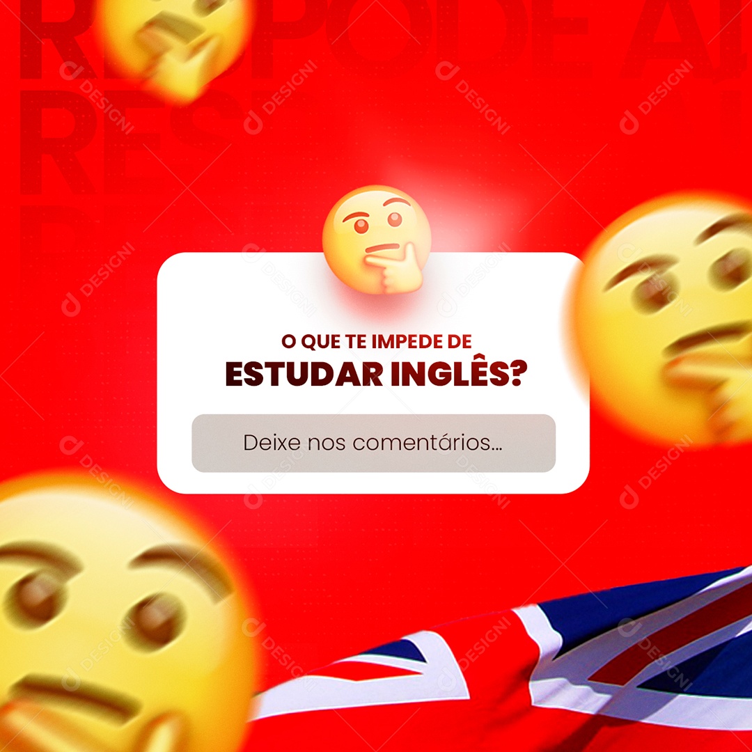 O Que te Impede de Estudar Inglês Escola de Idiomas Social Media PSD Editável