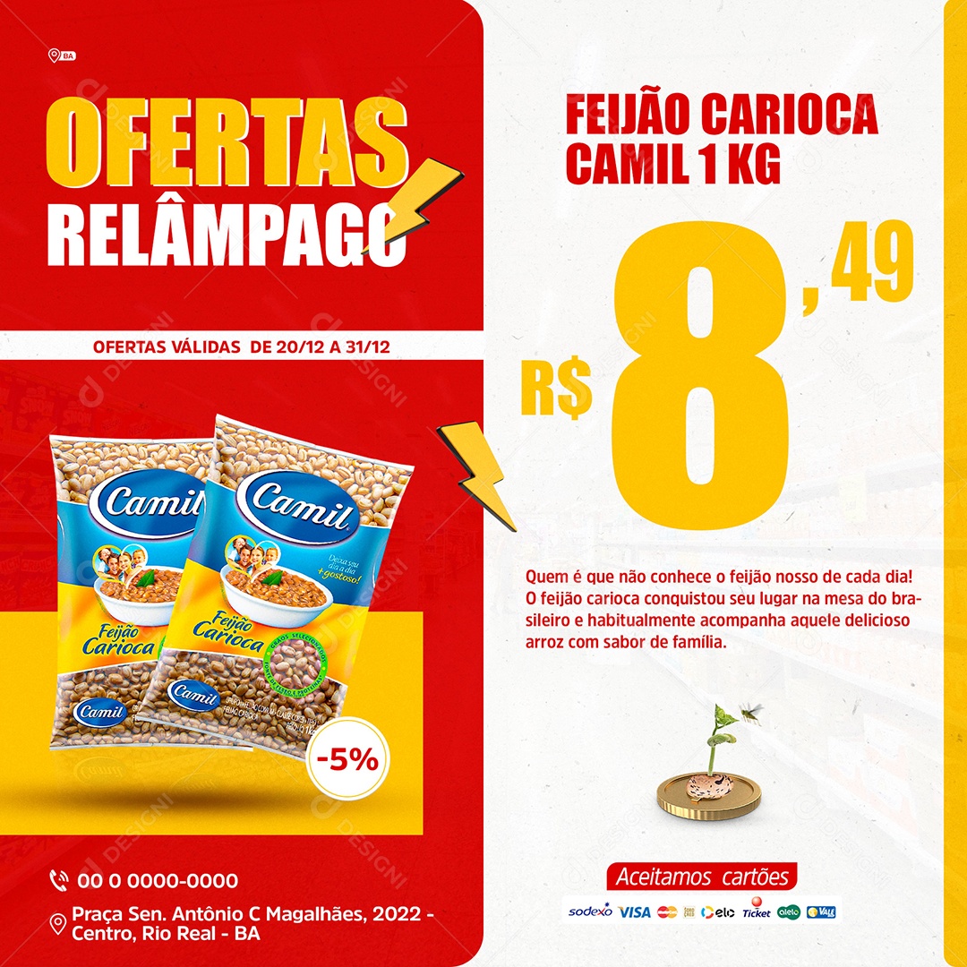 Social Media Supermercados Ofertas Relâmpago PSD Editável