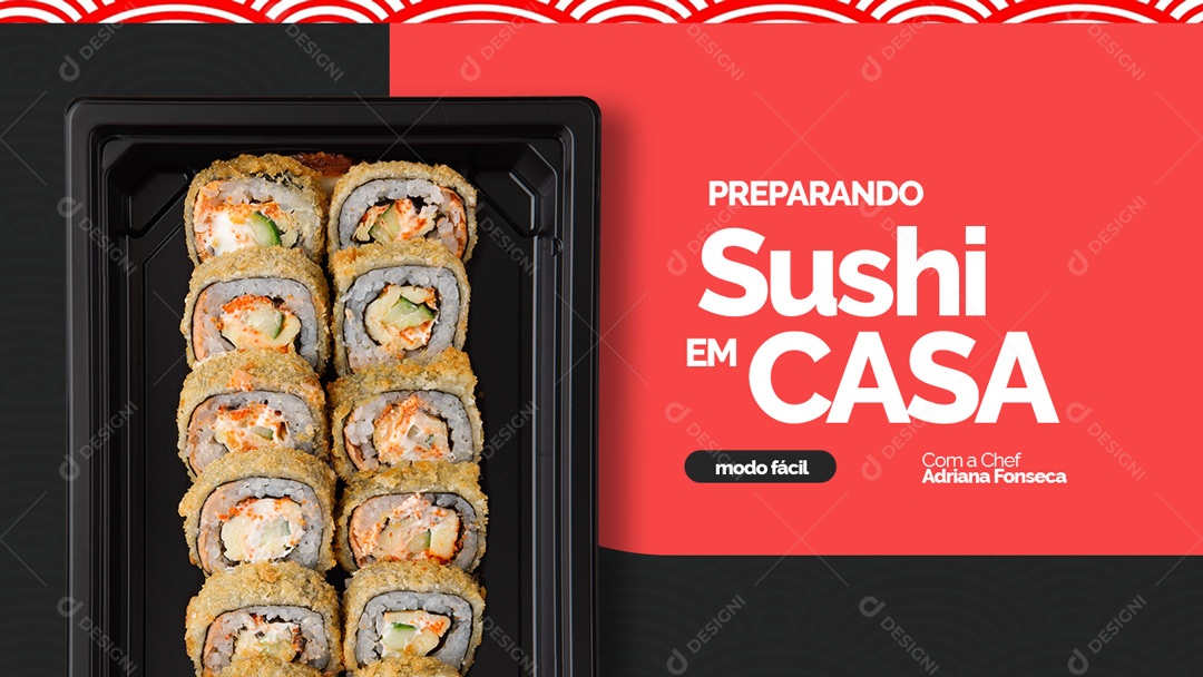 Modelo de Capa do Youtube Thumbnail Comida Japonesa Sushi PSD Editável