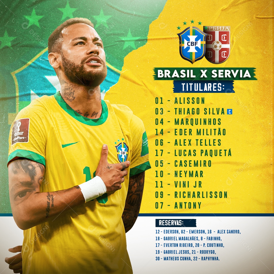 Social Media Futebol Escalação Brasil X Sérvia PSD Editável