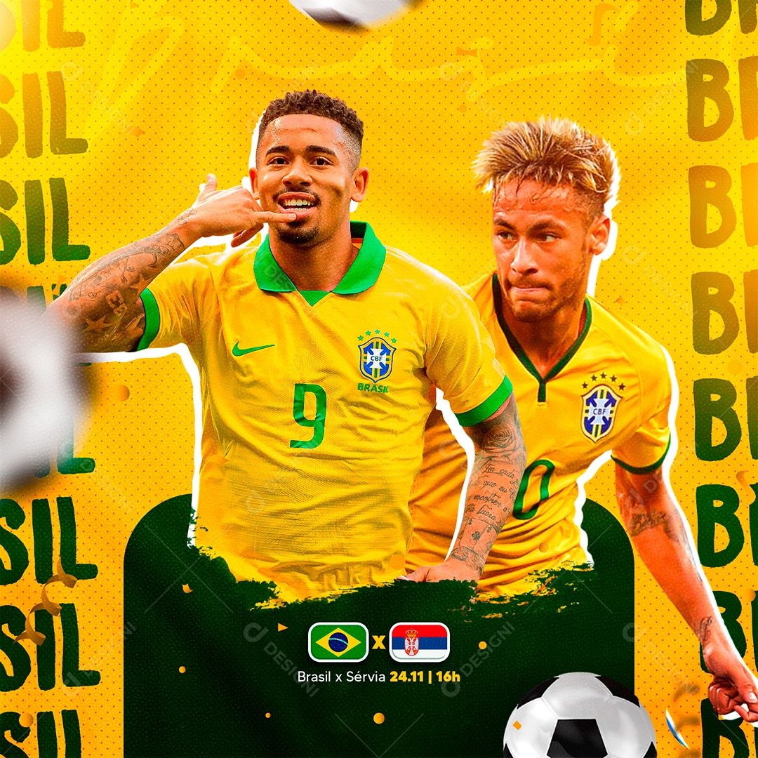 Horário do Jogo Brasil x Sérvia Futebol Copa do Mundo Social Media PSD Editável
