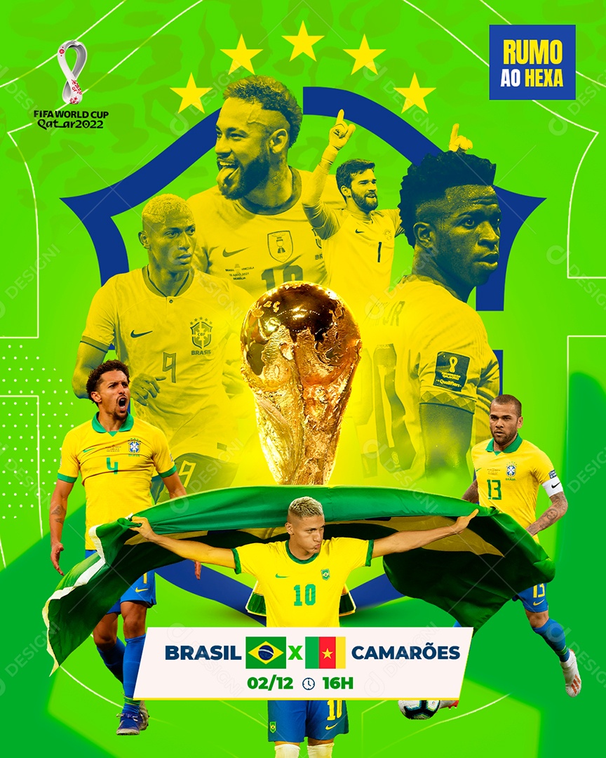 Post Copa Hoje Tem Brasil e Camarões PSD Editável