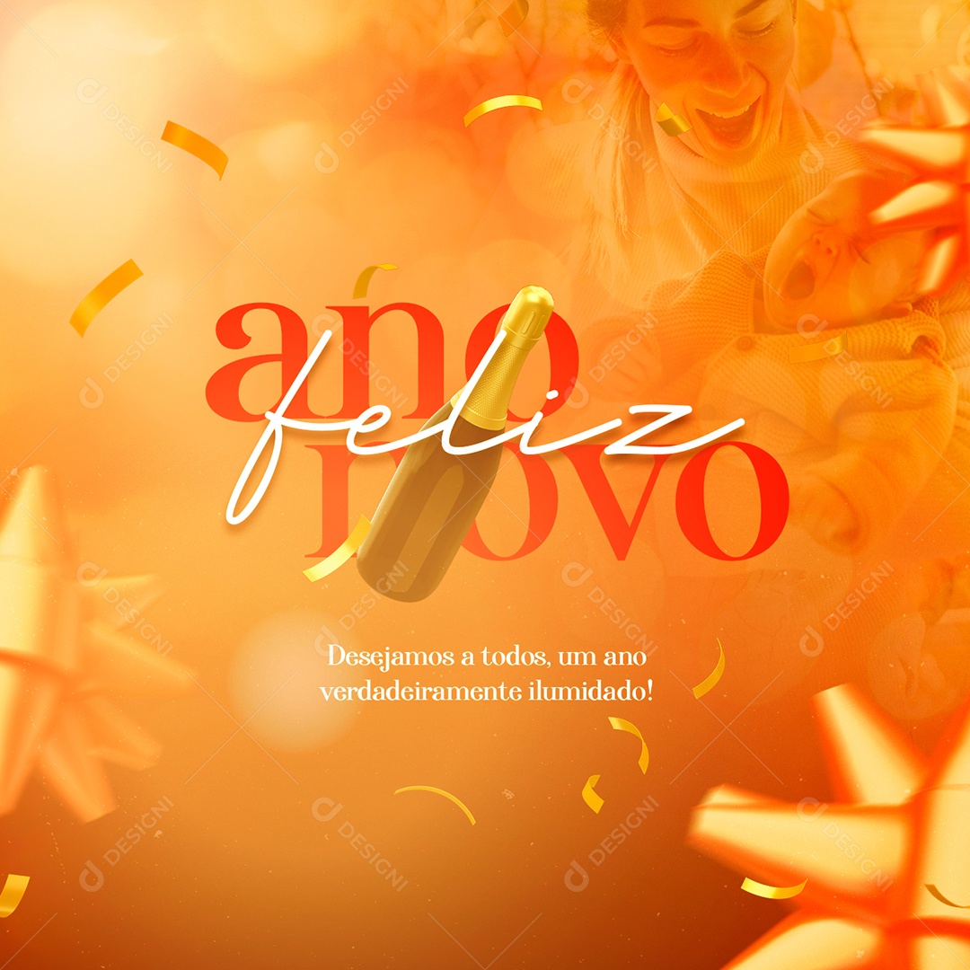 Desejamos a Todos um Ano Verdadeiramente Iluminado Feliz Ano Novo Social Media PSD Editável