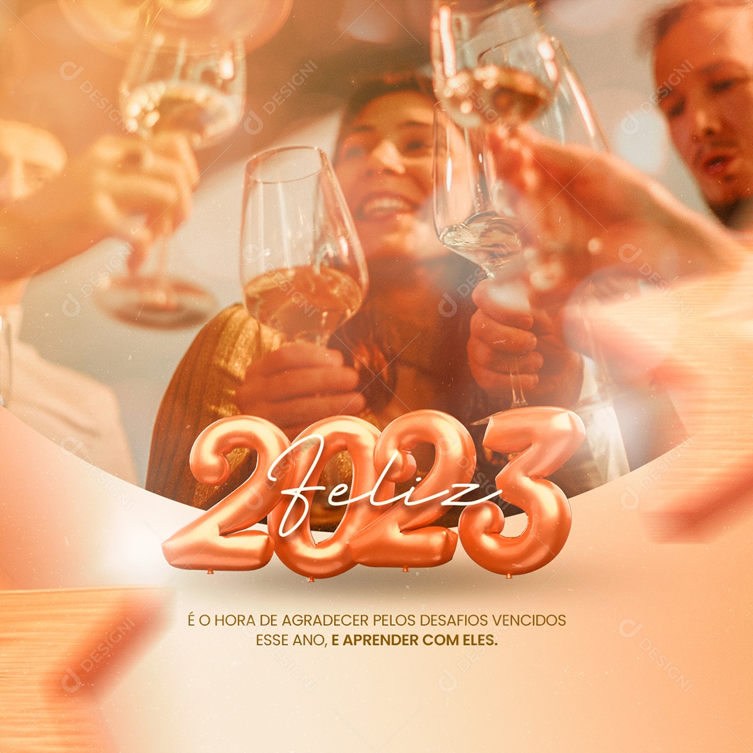 É Hora de Agradecer Pelos Desafios Feliz 2023 Feliz Ano Novo Social Media PSD Editável