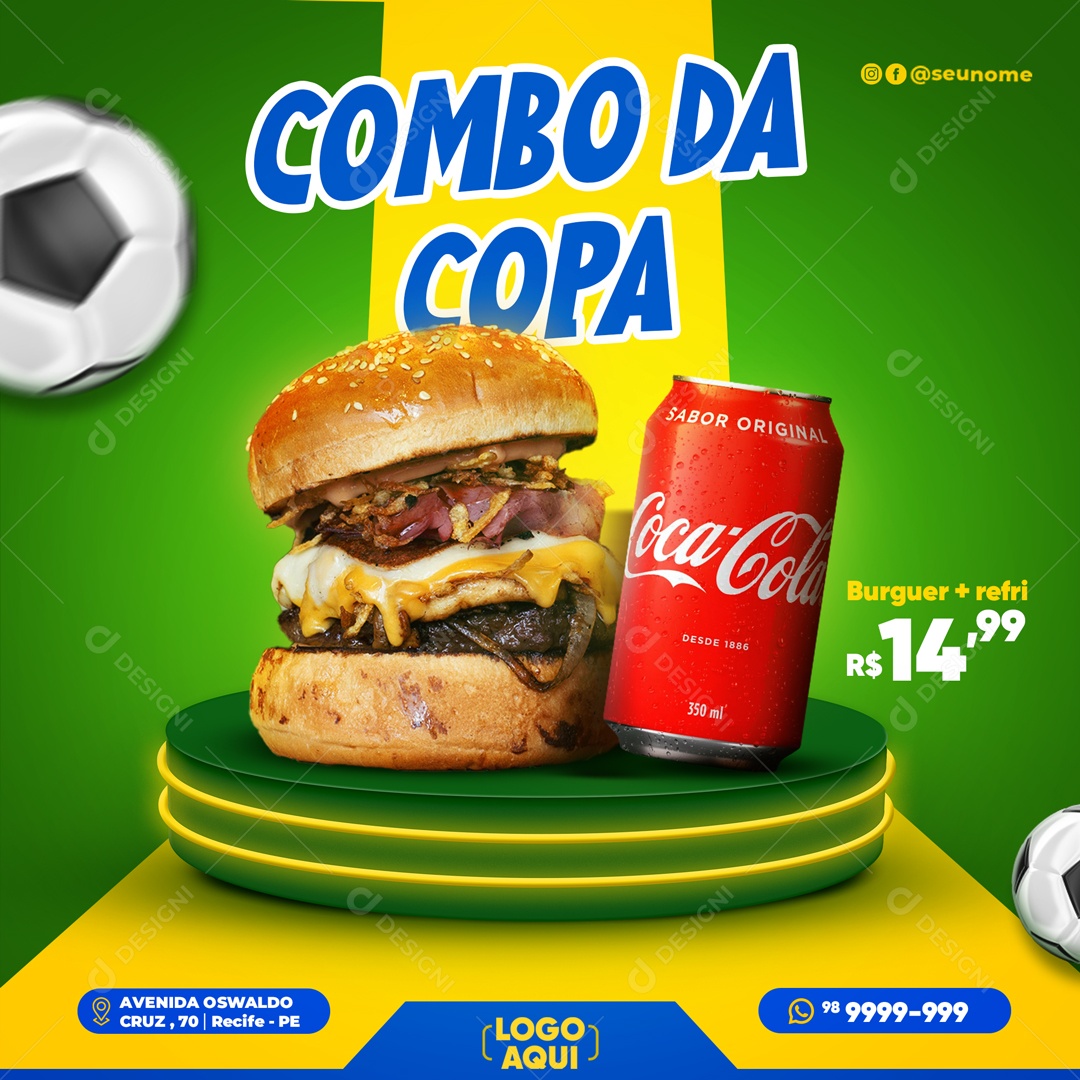 Combo da Copa Burguer + Refri R$14,99 Social Media PSD Editável