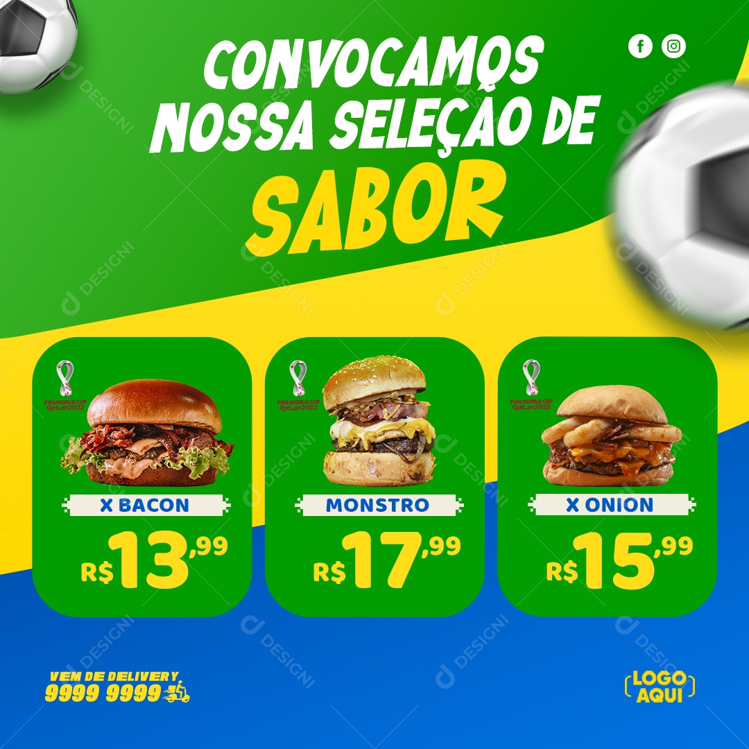 Encarte Hamburgueria Convocamos Nossa Seleção de Sabor Social Media PSD Editável