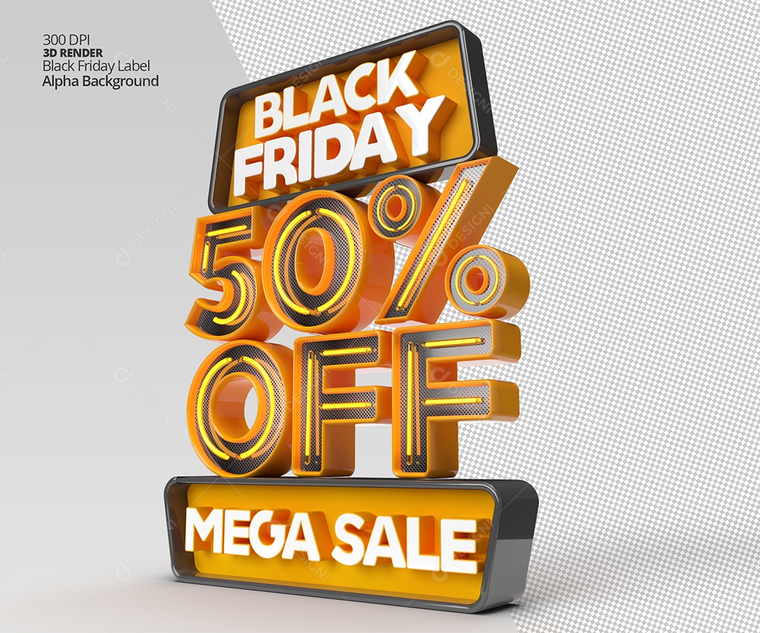 Selo 3D Black Friday Com 50% Off de Desconto PSD