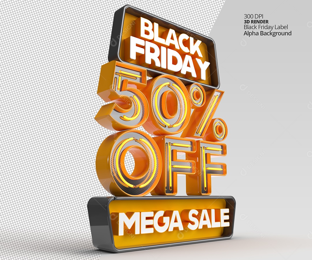 Selo 3D Black Friday Com 50% Off de Desconto PSD