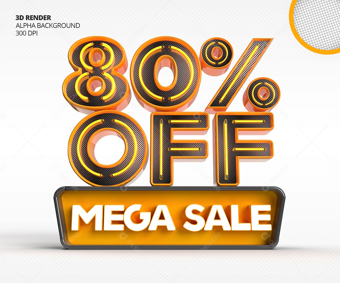 Selo 3D Mega Venda Com 80% Off de Desconto PSD