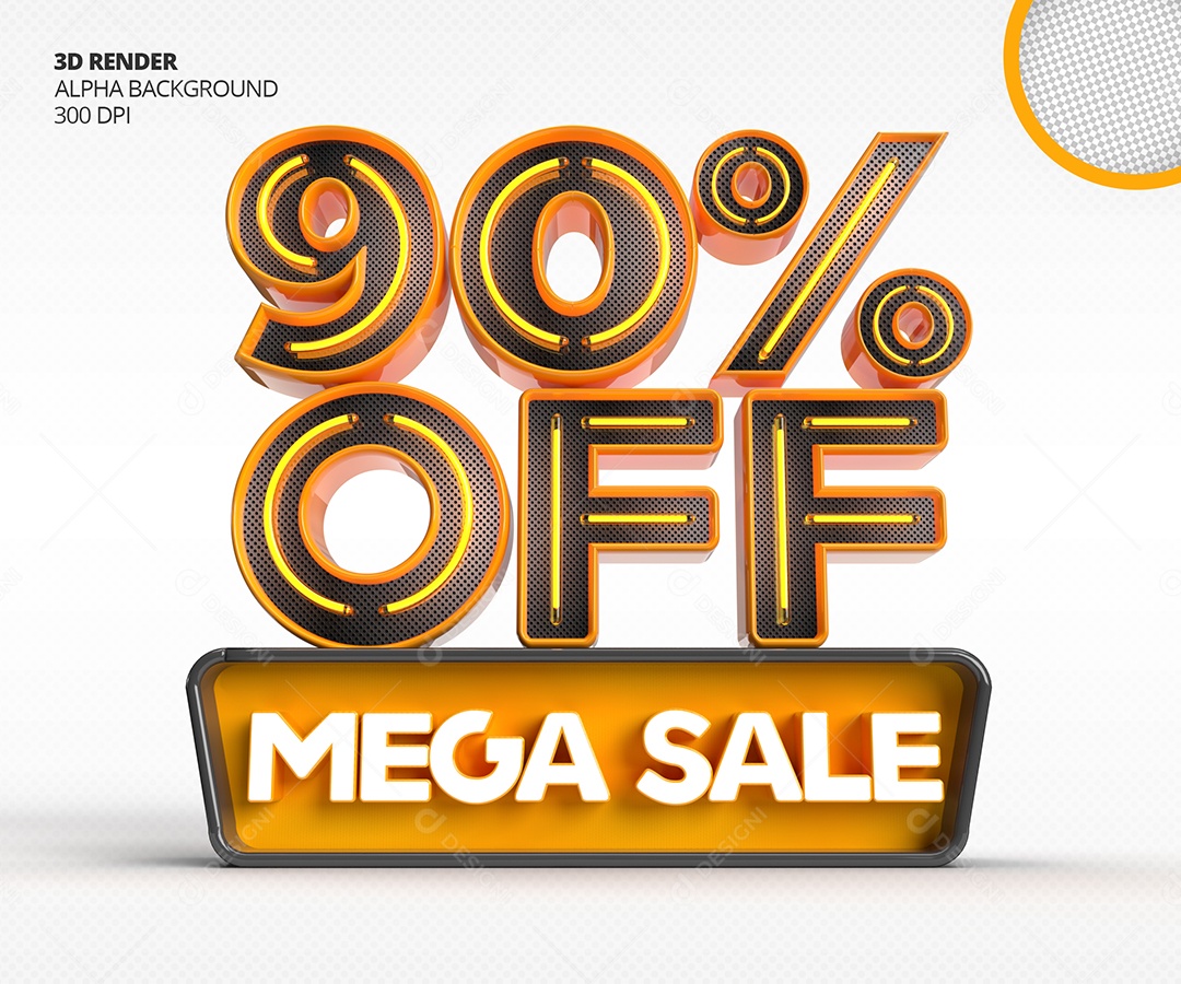 Selo 3D Mega Venda Com 90% Off de Desconto PSD