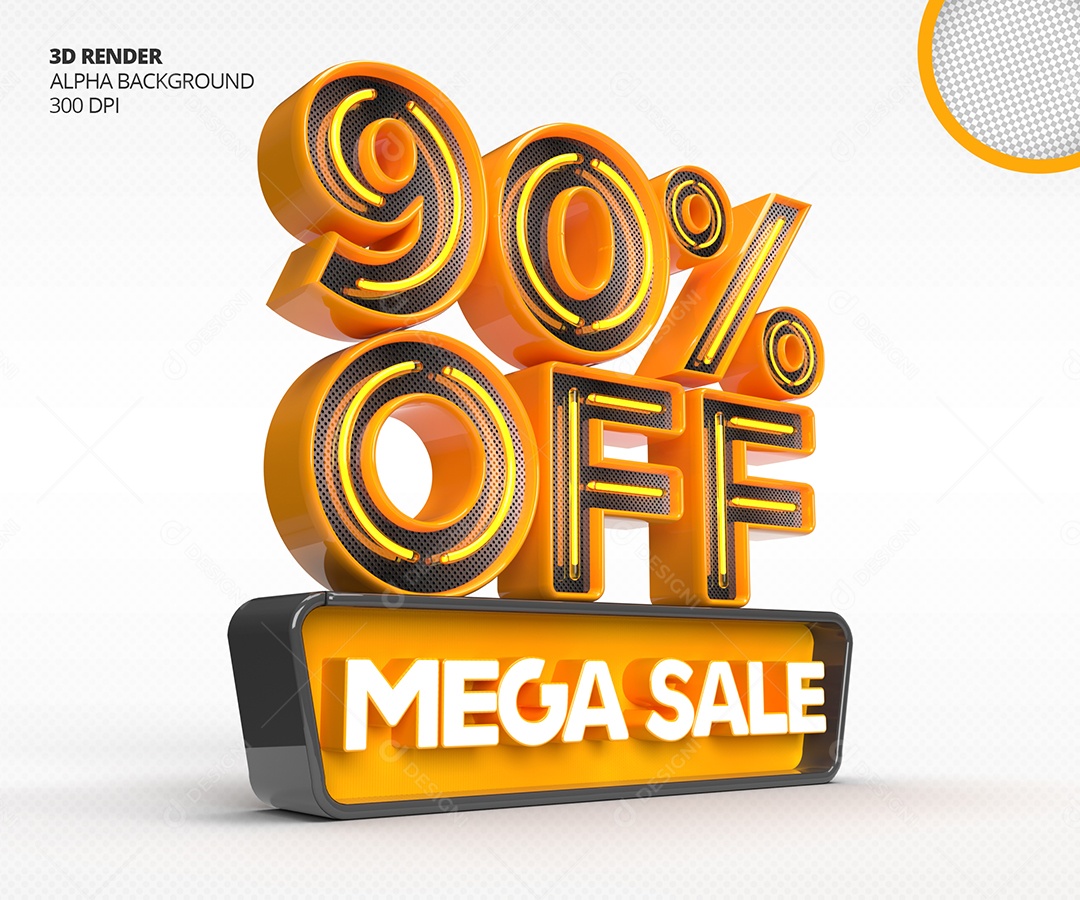 Selo 3D Mega Venda Com 90% Off de Desconto PSD