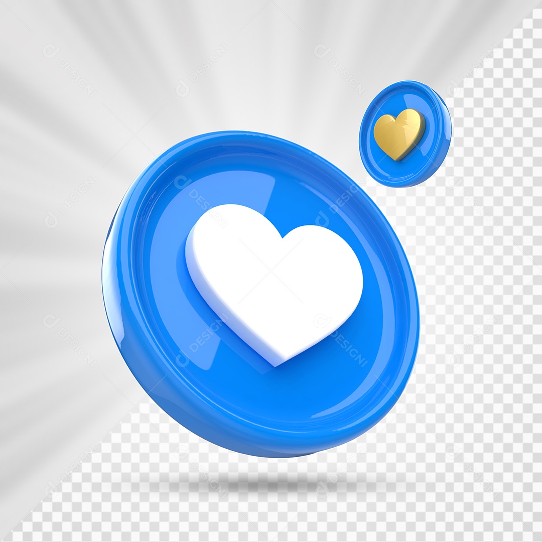 Like do Instagram Azul Branco e Dourado Elemento 3D para Composição PSD