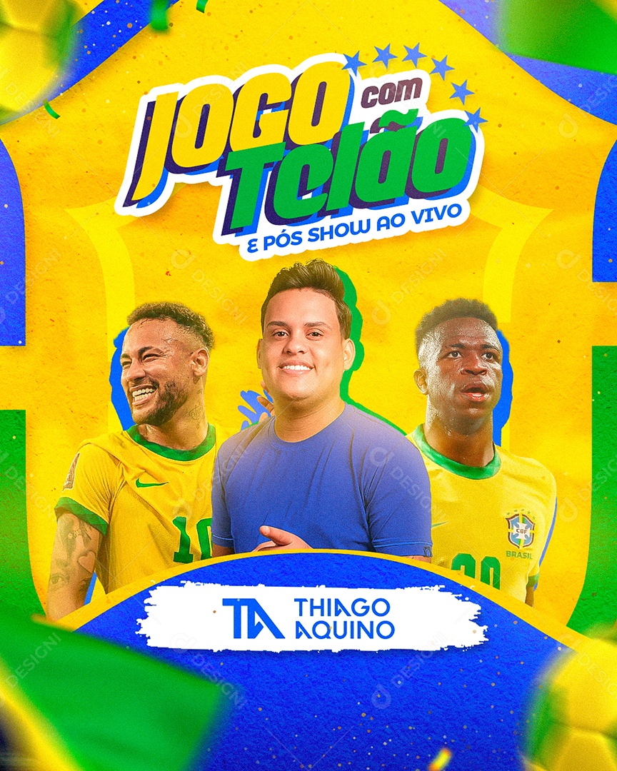 Flyer Jogo Com Telão e Pós Show ao Vivo Thiago Aquino Social Media PSD Editável