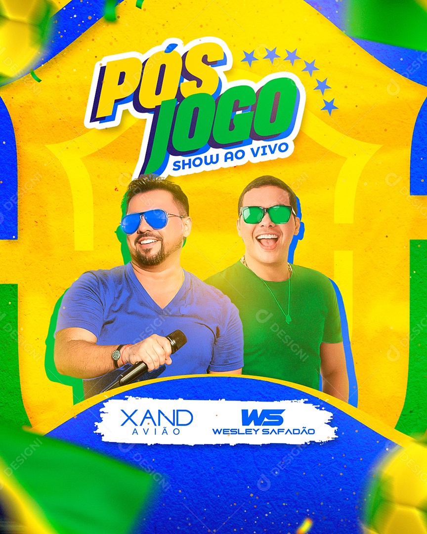 Flyer Pós Jogo Show ao Vivo Xand Avião Wesley Safadão Social Media PSD Editável