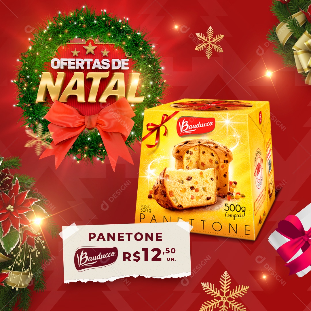 Ofertas de Natal Panetone R$12,50 Social Media PSD Editável
