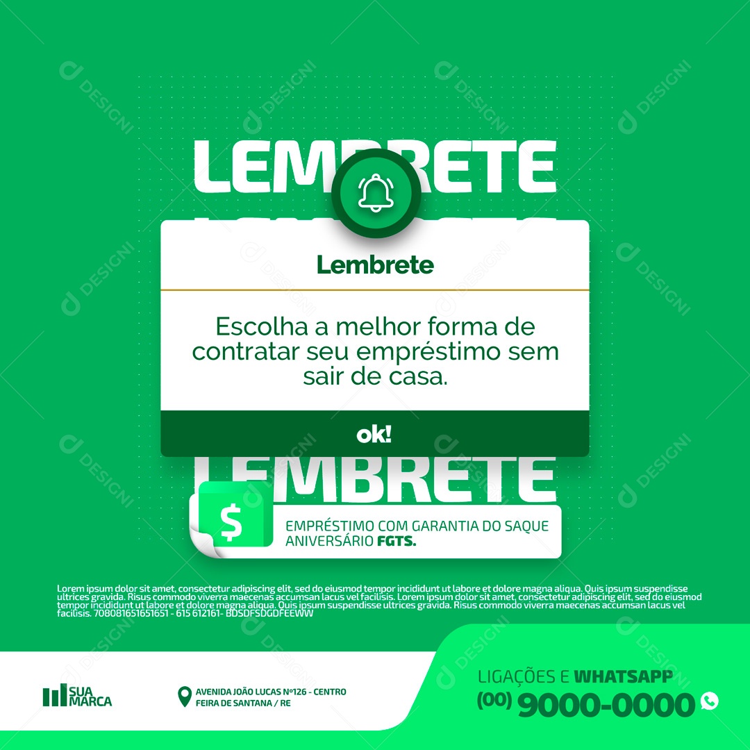 Lembrete Escolha a Melhor Forma de Contratar seu Empréstimo Social Media PSD Editável