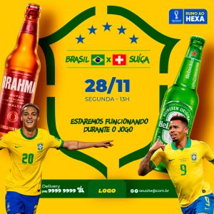 Cervejaria Estaremos Funcionando Durante o Jogo Brasil x Suíça Social Media PSD Editável