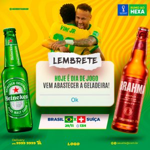 Cervejaria Lembrete Hoje é Dia de Jogo Vem Abasteçer a Geladeira Social Media PSD Editável