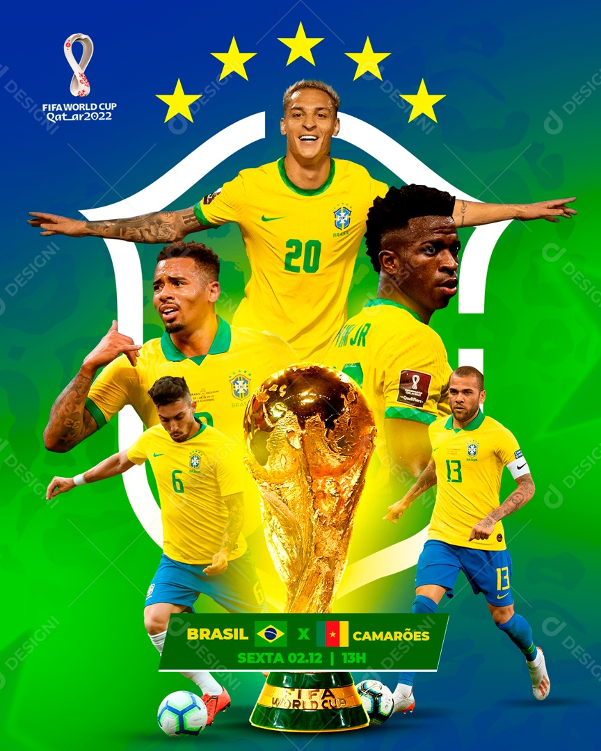 Flyer Copa do Mundo Brasil x Camarões Social Media PSD Editável