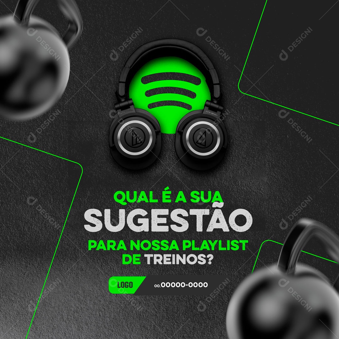 Qual é a Sua Sugestão Para a Nossa Playlist de Treinos? Academia Social Media PSD Editável