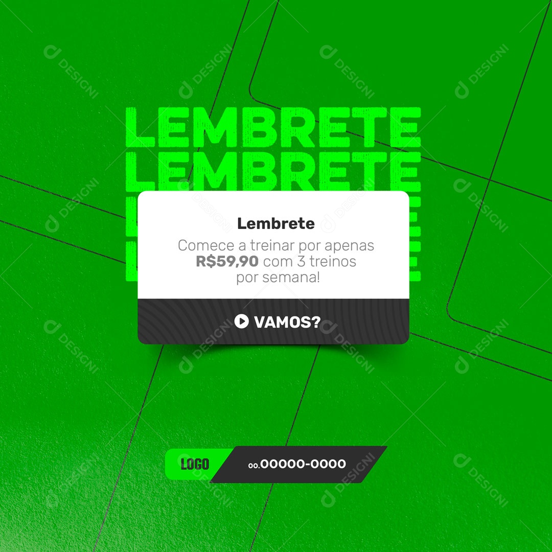 Lembre Comece a Treinar Por Apenas RS 59,90 com 3 Treinos por Semana! Academia Social Media PSD Editável