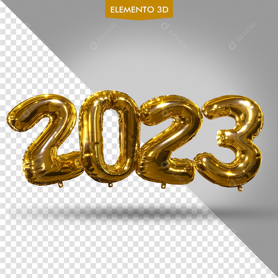 Número 3D 2023 Dourado Ano Novo Elemento para Composição PSD