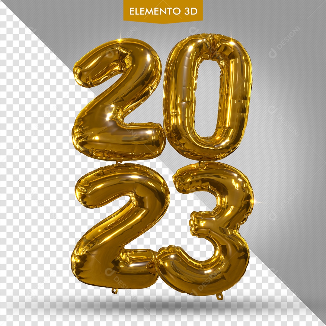 Número 3D 2023 Dourado Ano Novo Elemento para Composição PSD