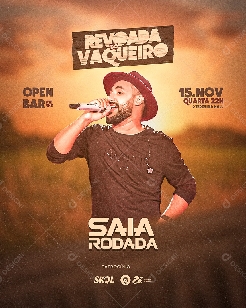 Flyer Revoada do Vaqueiro Raí Saia Rodada Social Media PSD Editável