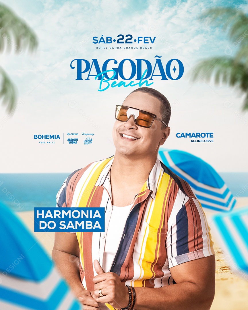 Flyer Pagodão Beach Harmonia do Samba Social Media PSD Editável